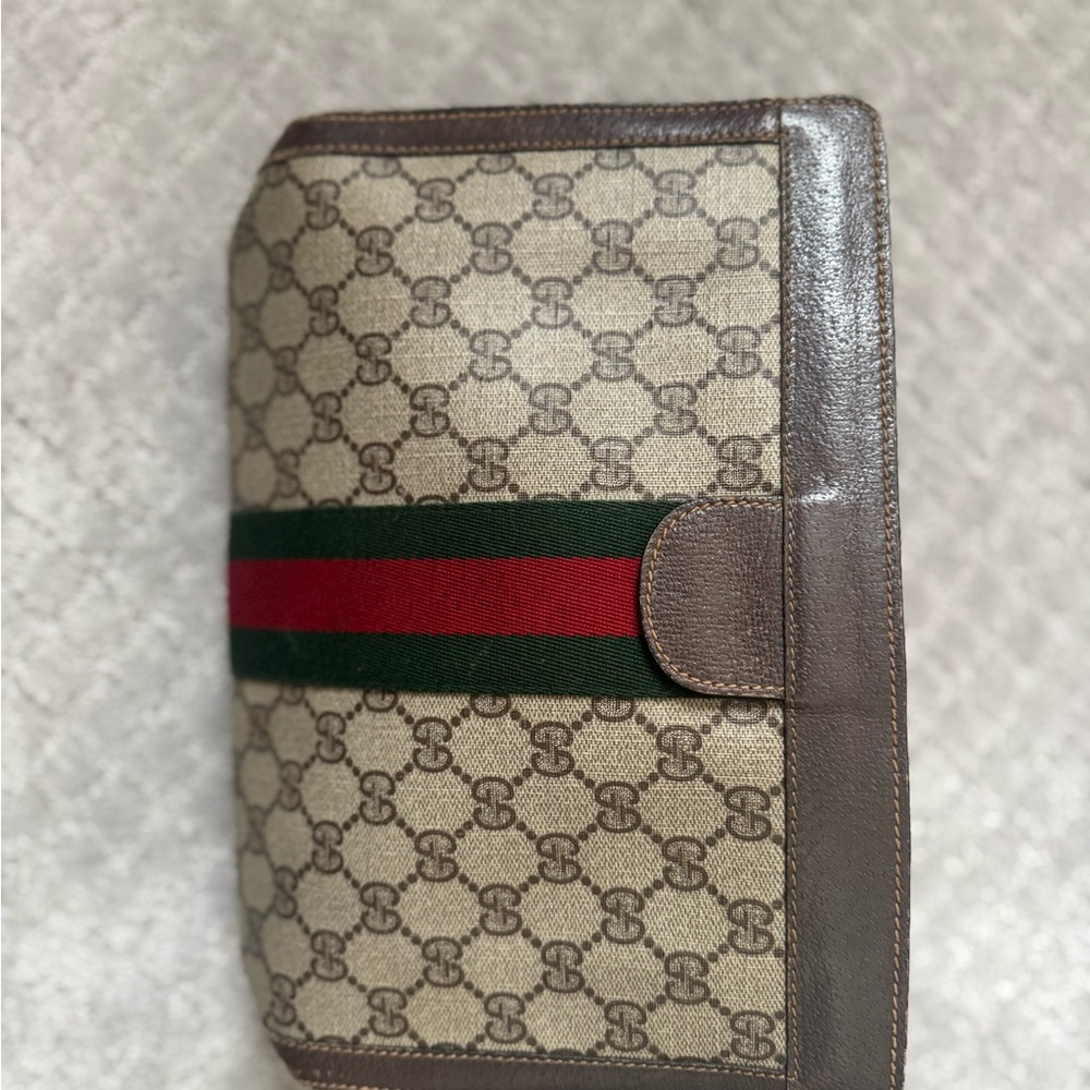 Gucci Beige Monogram Web Stripe Cosmetic Case